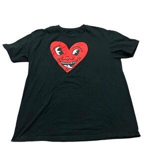 KEITH HARING Red Heart Tongue Wagging Graphic Tee Size Large Artist Art 90s